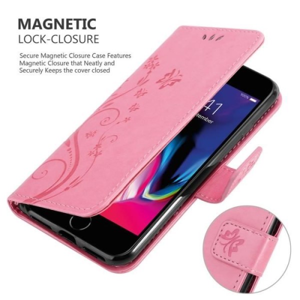 Fodral till iPhone 7/7S/8 - CADORABO - Blommönster - Imiterat läder - Stativfunktion - 3 kortplatser Rosa
