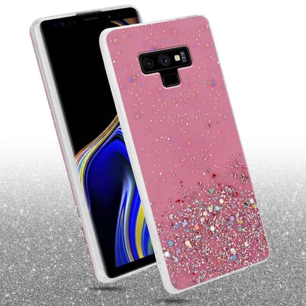 Skal för Samsung Galaxy NOTE 9 Rosa med Glitter Skydd Glittrande Design Ros