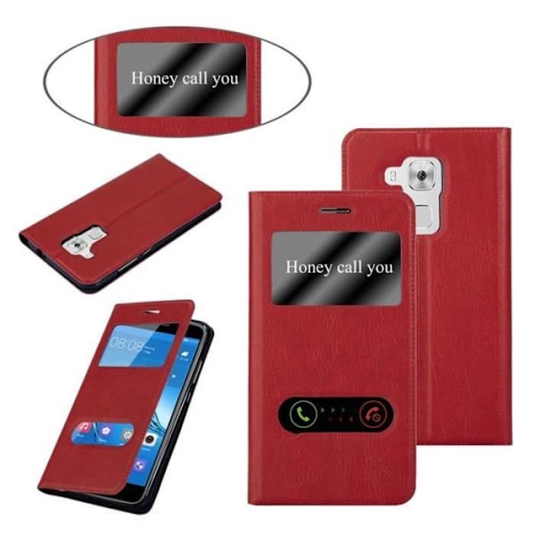 Skyddsfodral - Cadorabo - Huawei NOVA PLUS - Safranröd - Fodral med Horisontell Ställning - Dubbel Fönster ROUGE SAFRAN