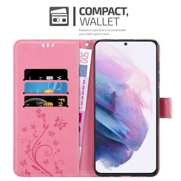 Coque - CADORABO - Samsung Galaxy S21 5G - Similläder - Rosa Blommig - Ställfunktion Rosa blommig