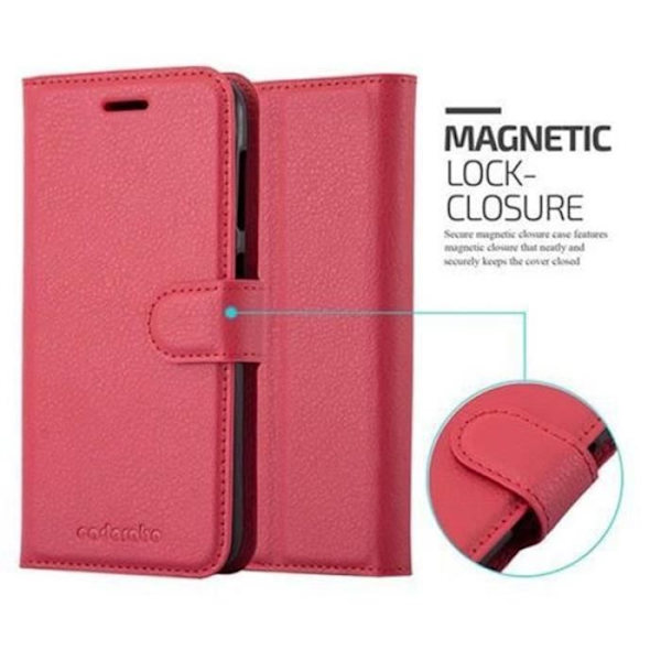 Fodral - CADORABO - Asus ZenFone LIVE / 3 GO - Röd konstläder - Stativfunktion - 3 kortfack Röd