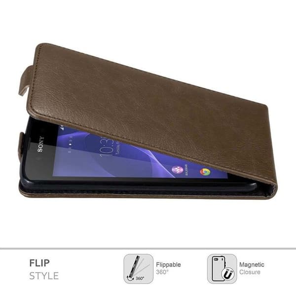 Etui för Sony Xperia E3 Flip Case i MÖRK BRUN Skydd brun
