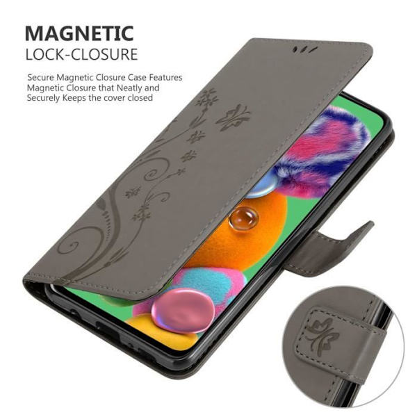 Skydd för Samsung Galaxy A90 5G - CADORABO - Blomsterskal - Syntetiskt läder - Ställfunktion - Heltäckande skydd Blommig grå