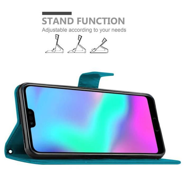 Coque Honor 10 - CADORABO - BLÅ FLORAL - Syntetiskt läder - Ställningsfunktion - Fack för kort BLOMMA BLÅ