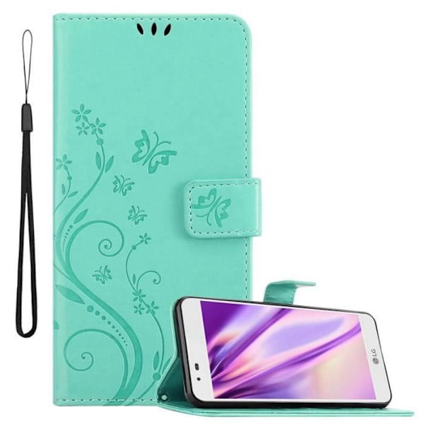 Coque - CADORABO - LG K7 2016 - Syntetisk läder - Blommig - Magnetstängning Turkos