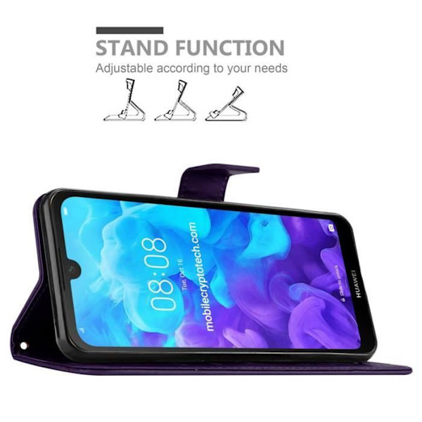 Coque - CADORABO - Huawei Y6 PRO 2019 - Blommig - Syntetläder - Magnetstängning Mörk lila
