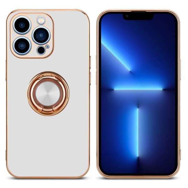 iPhone 13 PRO MAX Fodral Glansig Vit - Guld med kameraskydd Vit