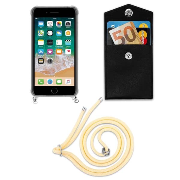 Skal för iPhone 7 PLUS / 7S PLUS / 8 PLUS med axelrem i KRÄM BEIGE och justerbar snodd Gul