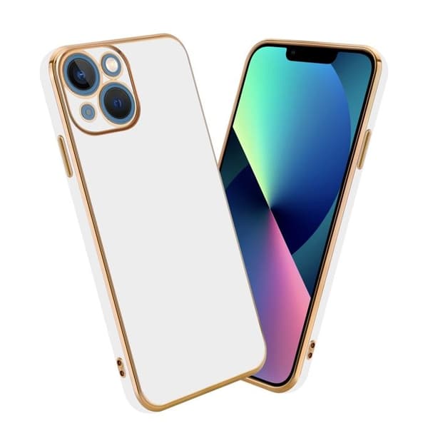 iPhone 13 MINI Glansig Vit - Guld med skydd för kamera Vit