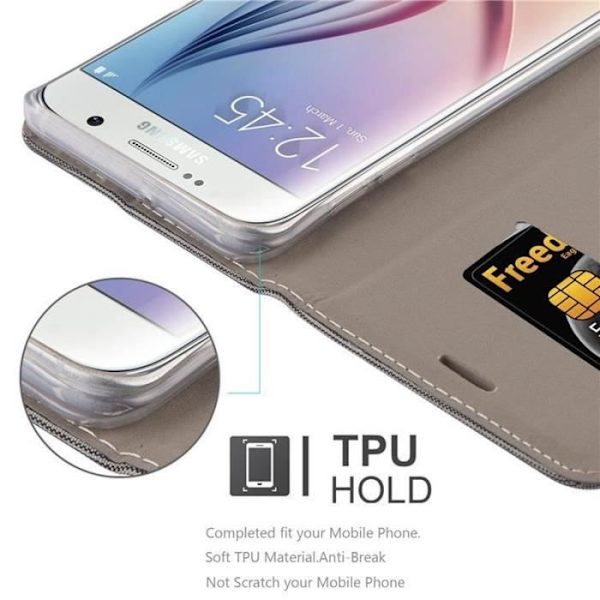Samsung Galaxy S6 PLUS Fodral i GRÅ SVART från Cadorabo (TYG-LÄDERDESIGN) Helt skyddsfodral med flip flik och Mörkgrå
