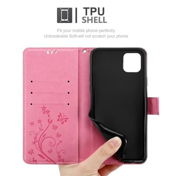 Fodral med lock för iPhone 12 PRO MAX Etui i ROSA BLOMMÖNSTER Skydd Design Blommig Plånbok Ros