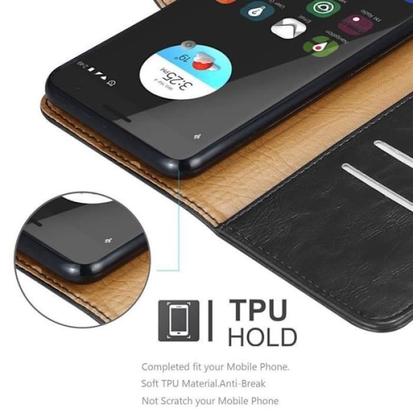 Fodral - CADORABO - ZTE Blade V7 - Läderimitation - Svart - Stativfunktion Svart