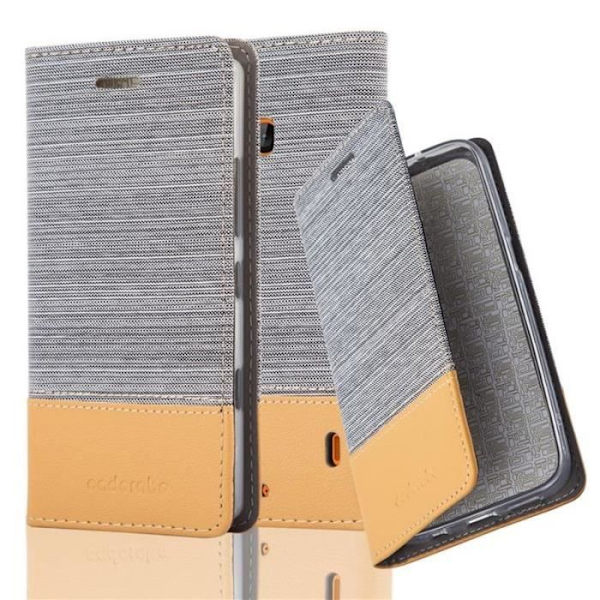 Nokia Lumia 930 Fodral i LJUSGRÅ BRUNT från Cadorabo (TYG-LÄDER FAUX Design) Helt skyddsfodral med Flip Flip