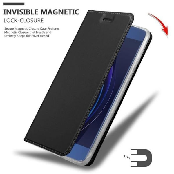 Honor 8 Fodral - CADORABO - Svart - Magnetskydd - Kortfack - Stativfunktion Svart