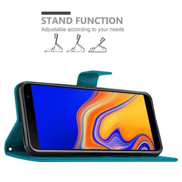 Coque - CADORABO - Samsung Galaxy J4 PLUS - Blommig - Syntetläder - Ställfunktion Blå
