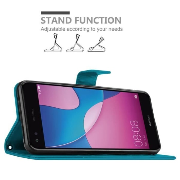 Fodral - CADORABO - Huawei Y6 PRO 2017 - Imiterat läder - Blommigt - Stativfunktion BLOMMA BLÅ