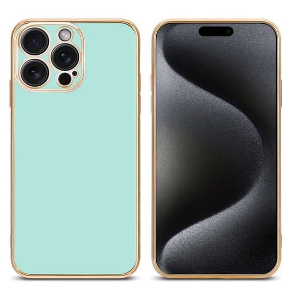 iPhone 15 PRO Fodral Glansig Mintgrön - Guld med skydd för kamera Grön