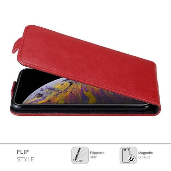 Skyddsfodral - CADORABO - Apple iPhone XS MAX - Röd - Syntetskinn - Flip med magnetslock Röd