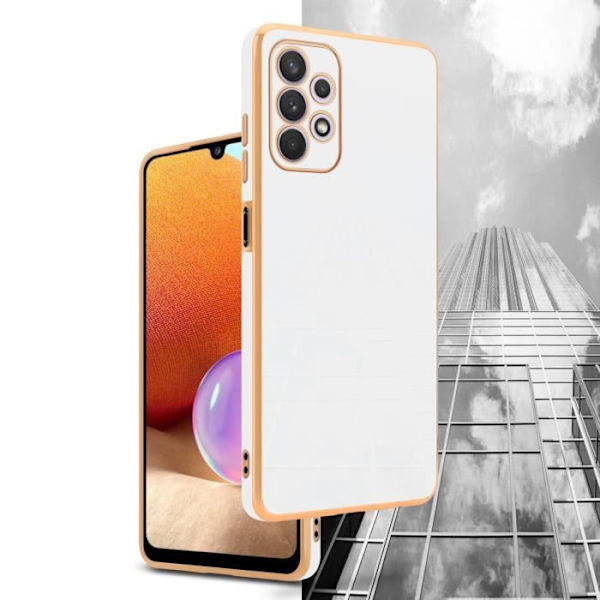 Fodral till Samsung Galaxy A32 5G Fodral i glansigt vitt - guld Fodral Silikon TPU och kameraskydd Vitt guld