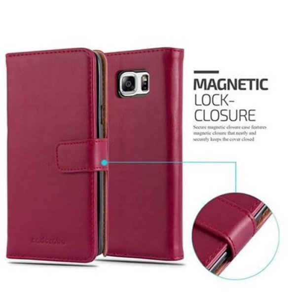 Cadorabo Fodral Samsung Galaxy NOTE 5 KÖRSBÄRSRÖD LYX Fodral Fodral Fodral Magnetskydd stöder stativ och kortplats