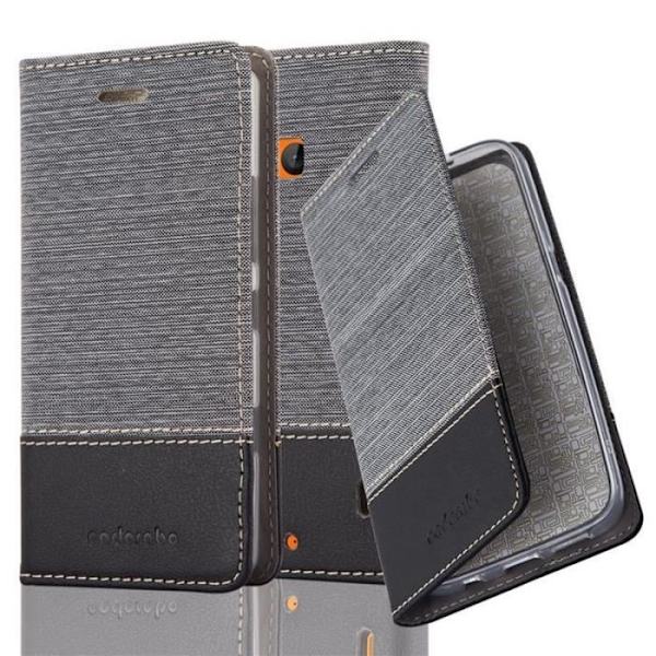 Nokia Lumia 930 Fodral i SVART GRÅ från Cadorabo (TYG-LEATHERETTE Design) Fullt skyddsfodral med flipskydd och stativ