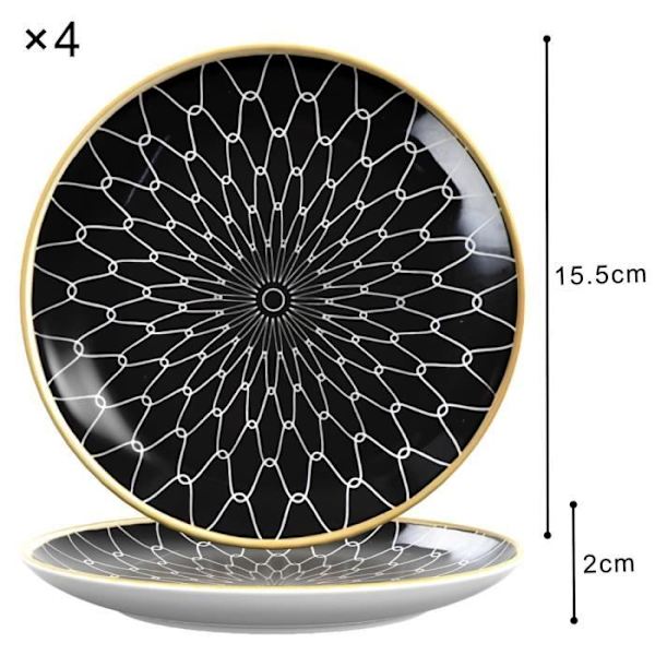 Intirilife 4x sammankopplade porslinstallrikar - Svartvit med diameter 15,3 cm - Frukost- och desserttallrik