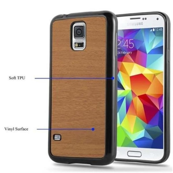 Samsung Galaxy S5 - S5 NEO-fodral i TRÄBRUN från Cadorabo (WOOD Design) Ultratunt mjukt silikon TPU-gelskydd med anti