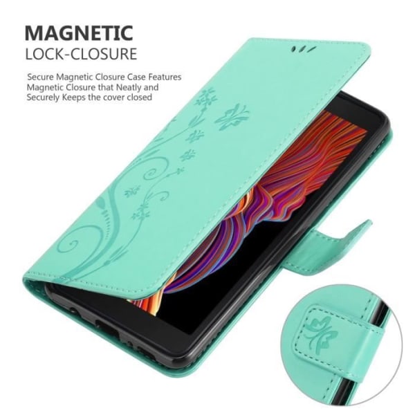 Fodral till Samsung Galaxy XCover 5 Fodral i TURQUOISE FLORAL Fodral Skydd Blommig plånbok