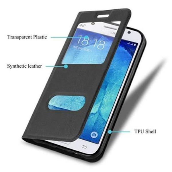 Cadorabo Fodral Samsung Galaxy J5 2015 (5) BLACK COMET VIEW Magnetisk skyddsfodral Fodral stöder stativ och fönster