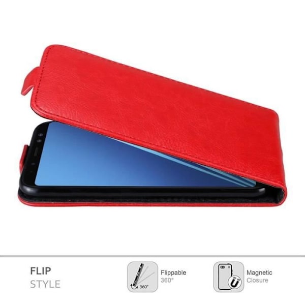 Flip-fodral - CADORABO - Samsung Galaxy A8 2018 - Röd konstläder - Magnetisk stängning - Fullständigt skydd Röd
