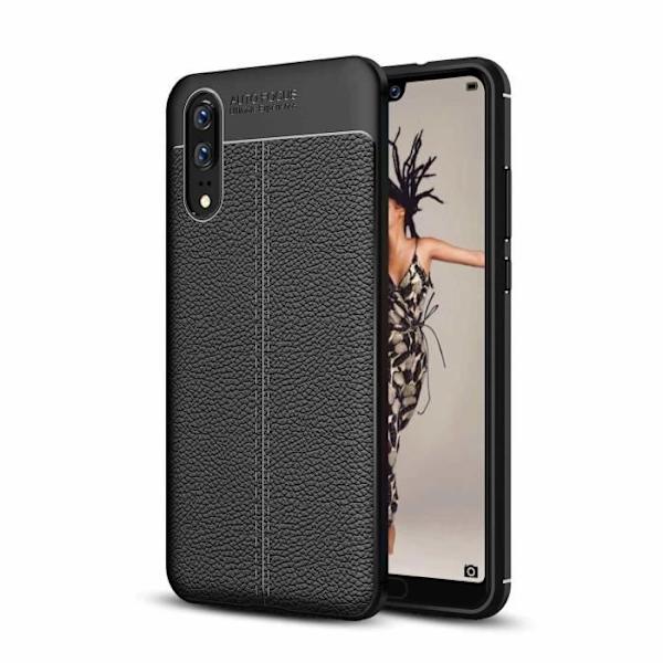 Coque - CADORABO - Huawei P20 - Skydd i silikon TPU - Syntetisk läder - Elegant design Svart