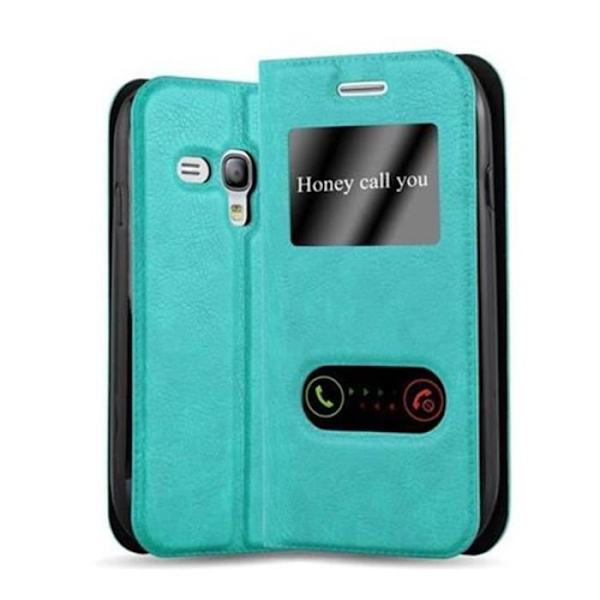 Cadorabo Fodral Samsung Galaxy S3 MINI TURQUOISE MINT VIEW Fodral Fodral Fodral Magnetskydd stöder stativ och fönster Mint turkos