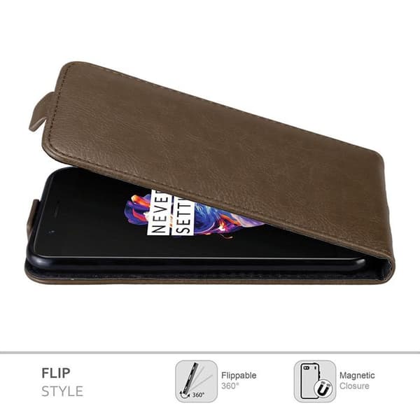Etui för OnePlus 5 Flip Case i MÖRK BRUN Skydd brun