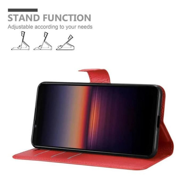 Fodral - CADORABO - Sony Xperia 1 II - Imiterat läder - Röd - Horisontell stativfunktion Röd