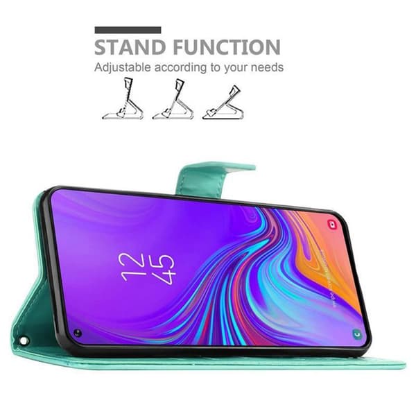 Fodral med lock för Samsung Galaxy A8s, Turkos Blommig Design, Plånboksfodral Blå