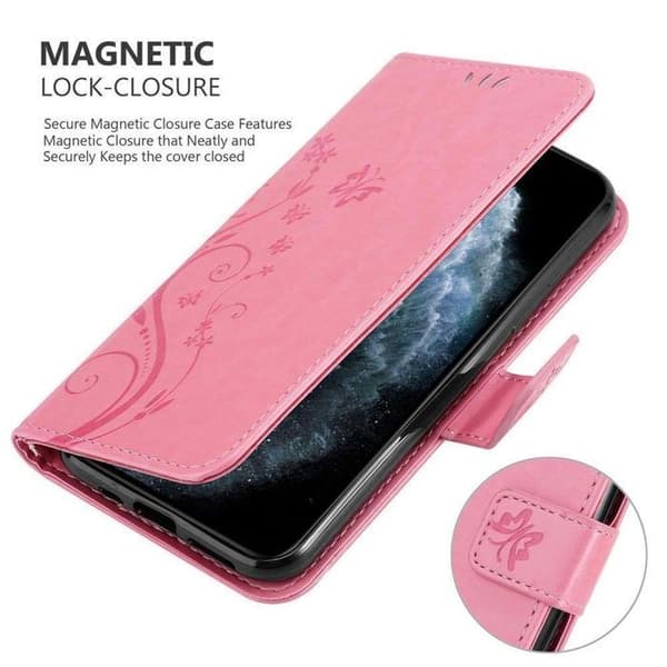 Fodral med lock för iPhone 11 PRO MAX Etui i ROSA BLOMMÖNSTER Skydd Design Blommig Plånbok Ros