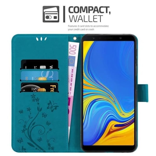 Cadorabo fodral för Samsung Galaxy A7 2018 - i blått - Skydd i blomdesign med magnetlås Blå