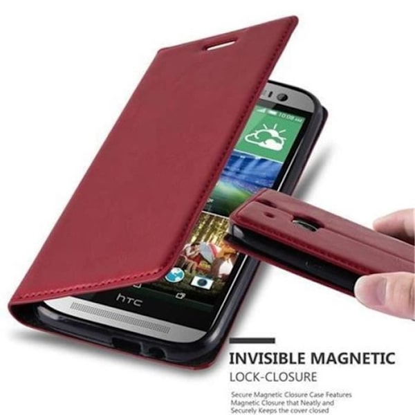 Cadorabo Fodral för HTC ONE M8 (2. Gen) APPLE RÖD Osynlig magnetisk STÄNGNING Fodral Fodral Stöder Stand Card Slot