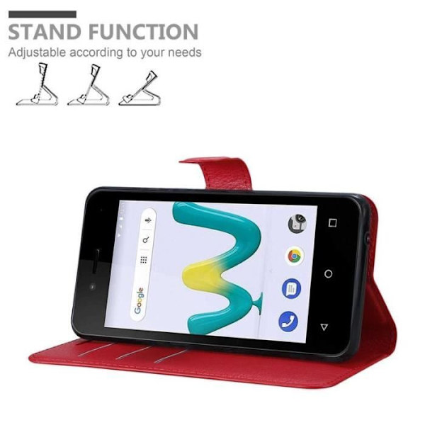 Fodral - CADORABO - WIKO SUNNY 3 MINI - Rött läderimitation - Stativfunktion - 3 kortfack Röd