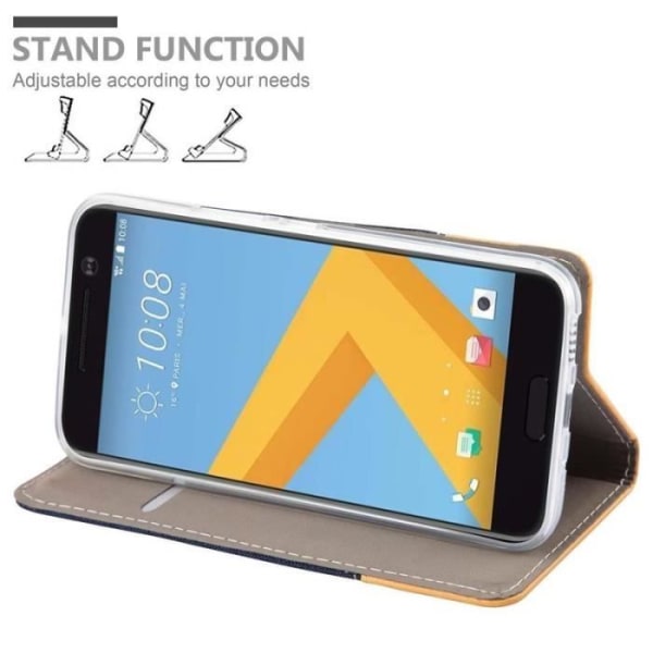 HTC 10 Fodral - CADORABO - Brun - Imiterat läder - Tygdesign - Stativfunktion kastanj