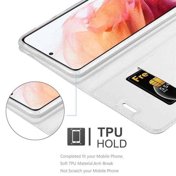 Flipfodral för Samsung Galaxy S21 5G Etui i KLASSISK SILVER Plånbok Stötsäker Grå