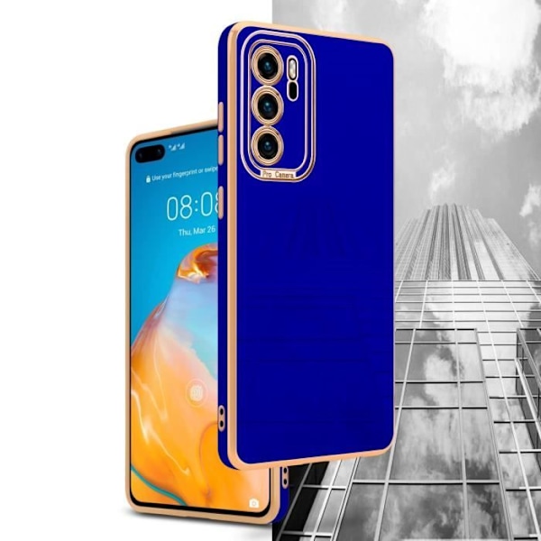 Coque för Huawei P40 - CADORABO - Glansig Blå - Roséguld - Kameraskydd - Halkskyddande Blå - Rose Guld