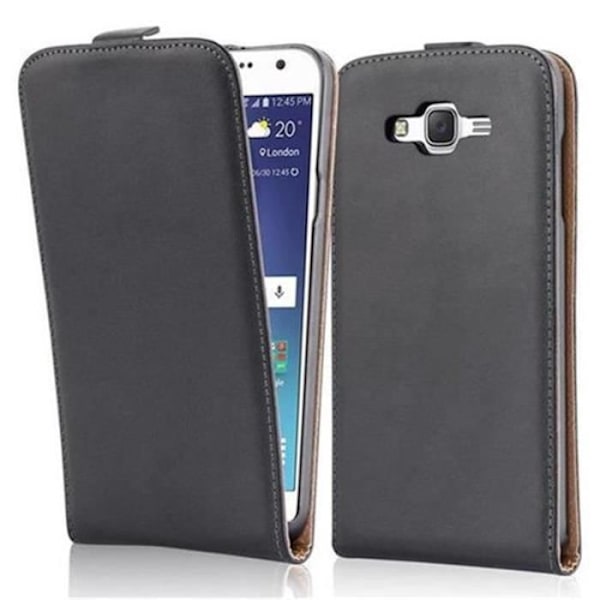 Cadorabo Flip Style Fodral för Samsung Galaxy J7 (5) 2015 DESIGN Etui Hölster i Syntetiskt Läder SLÄT SVART AV JET