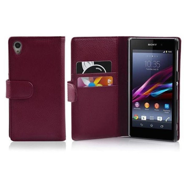 Coque för Sony Xperia Z1 Etui i ORKIDÉER VIOLETTAR Hållare Skydd i strukturerad konstläder fack Lila