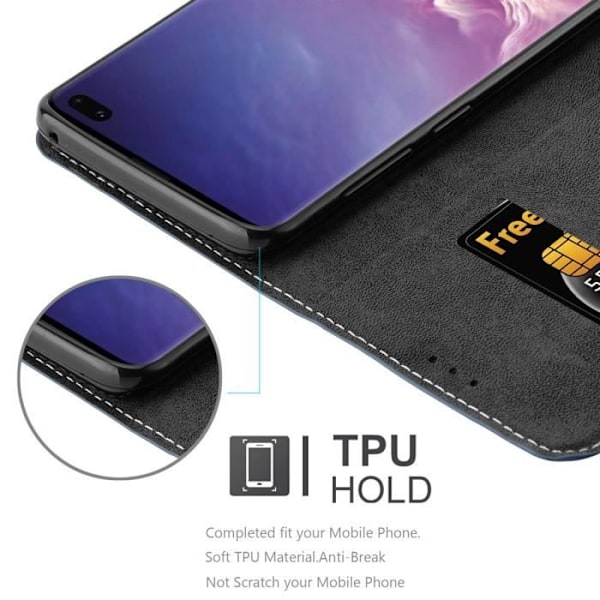 Coque - CADORABO - Samsung Galaxy S10 PLUS - Similicuir - Blå Brun - Magnetisk stängning BLÅ BRUN