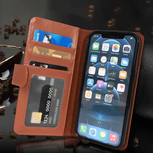 Fodral till Apple iPhone 13 MINI - CADORABO - Fodral i konstläder - Brun - Kortplatsskydd