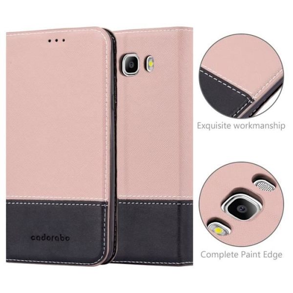 Cadorabo Fodral Samsung Galaxy J7 2016 (6) ROSA SVART konstläder (LÄDER/MOKA) Magnetfodral Fodral stöder kortplats för stativ