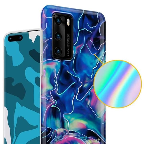 Mobilskal för Huawei P40 i Blå Rosa Marmor Nr. 17 Skyddsetui Blå