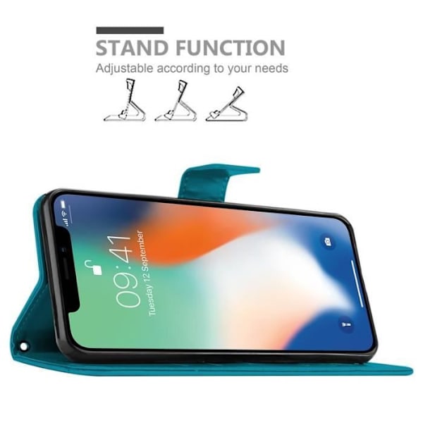 Coque - CADORABO - iPhone XS - Similläder - Blommönster - Stödfunktion Blå