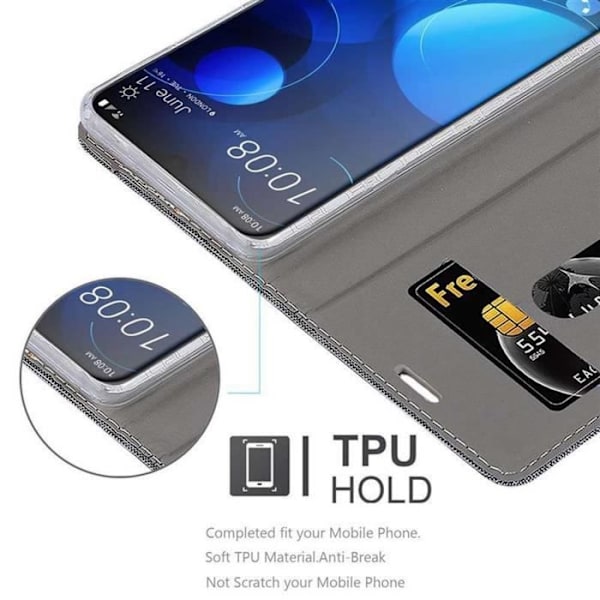 Fodral till HTC Desire 19+ - CADORABO - GRÅ SVART - Imiterat läder - Horisontellt stativ - Kortplats MÖRKGRÅ